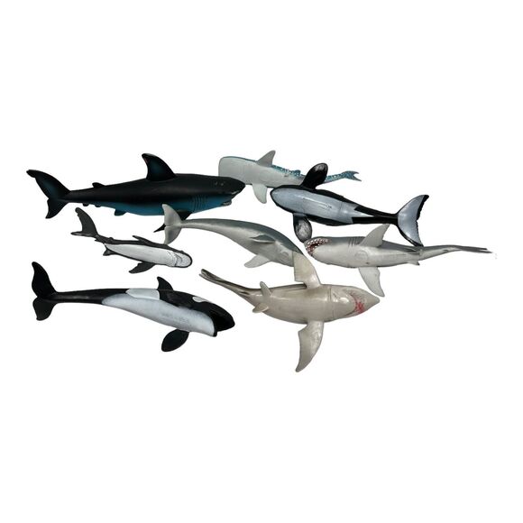 Lot of 8 Sharks Whales Dolphins PVC Figures Toys Sea Animals Cake Topper Ocean - Picture 8 of 11